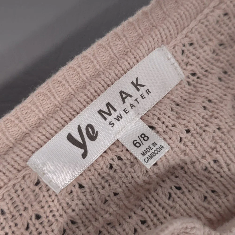 YE MAK Cardigan Sweater Girls Size 6/8 Pink‎ Cotton Button Knit Cute MK3514KID